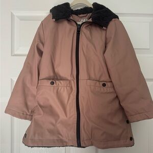 Zara Pink and Black Fleece-Lined Jacket